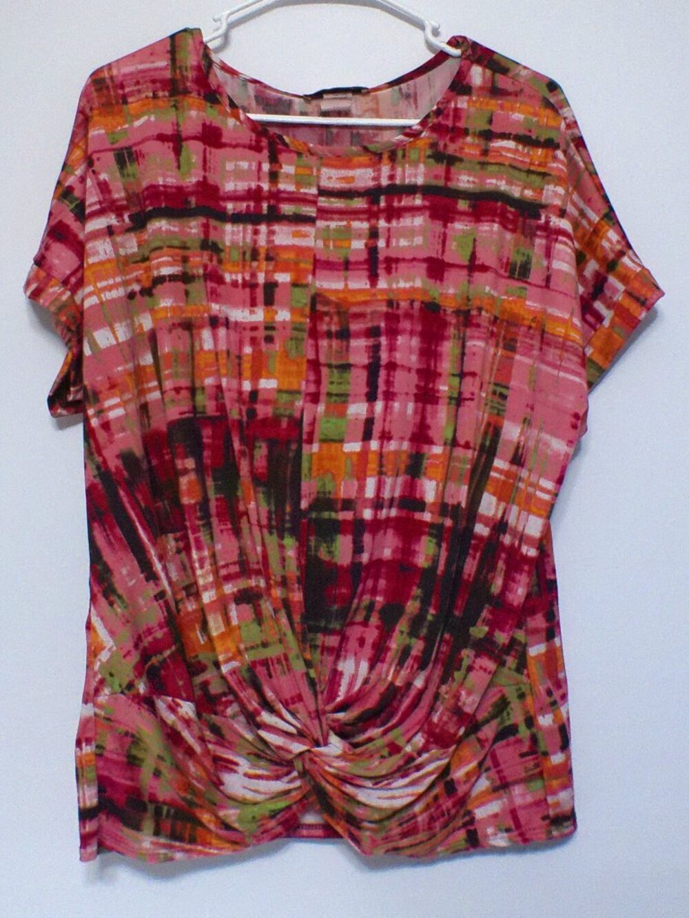 C’est La Vie Twist Front Top Women’s XL Multicolor Abstract Short Sleeve Blouse